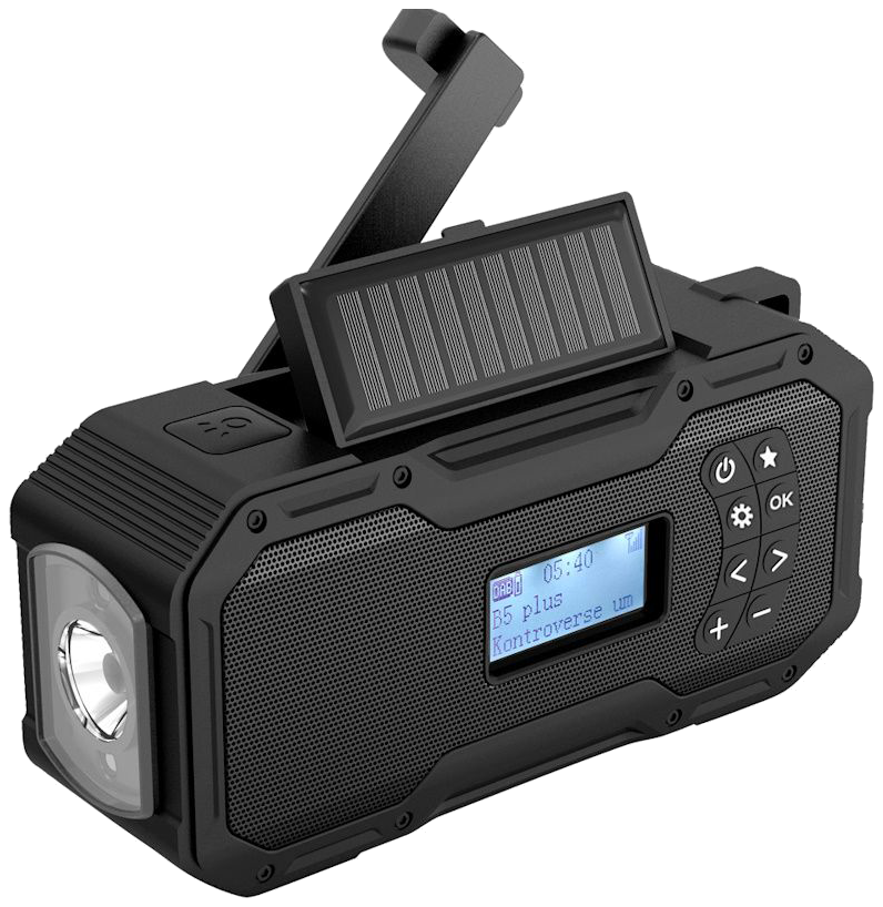 Nødradio batteri/håndsving/solceller/USB-C (AM/FM/DAB/Lygte) - Ekstra stort 5000mAh batteri